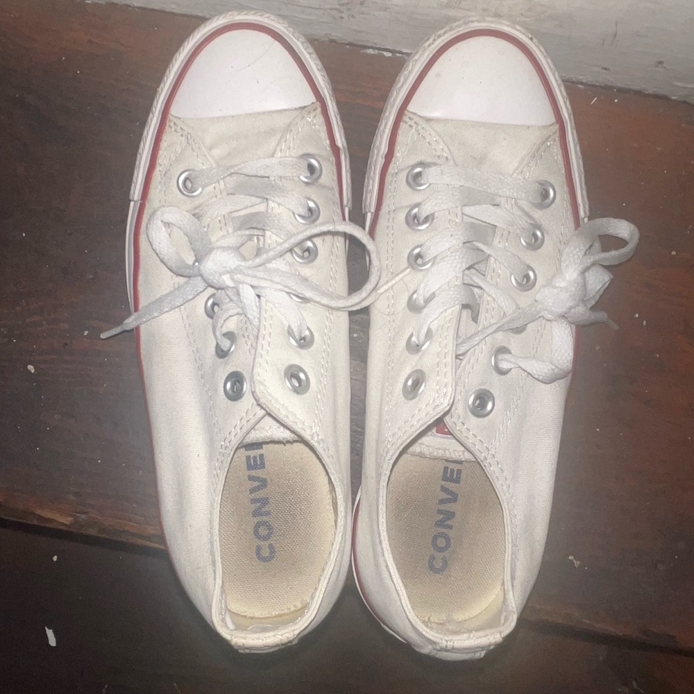 Converse White Canvas Sneakers with Red Trim
